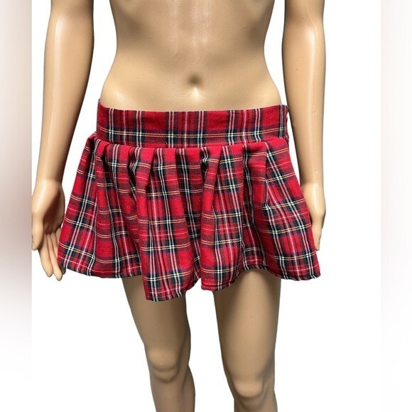 Sexy Schoolgirl Spandex Extra Mini Skirt Red Plaid Y2K Vibes Britney S-Medium - Picture 1 of 8